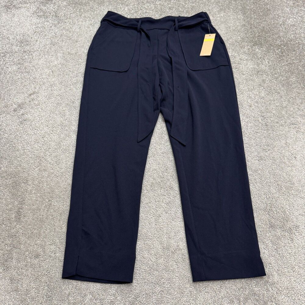 Hope & Harlow Pull On Belted Crop Pants Trouser Womens Medium Navy Straight NWT